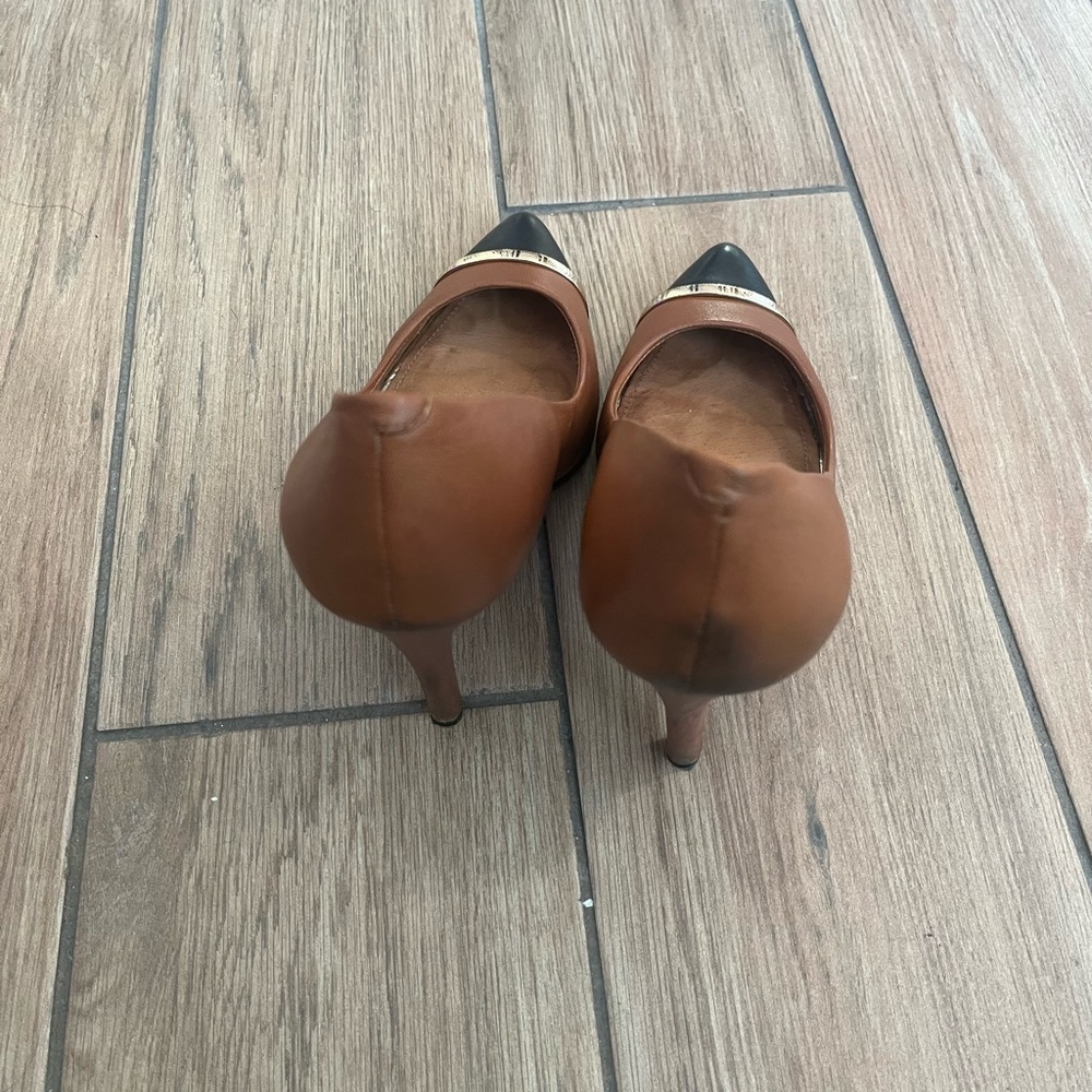 Coach Womens Nacie Heels Pump Size 8B Camel Black Leather Slip On Pointe… - Picture 3 of 4